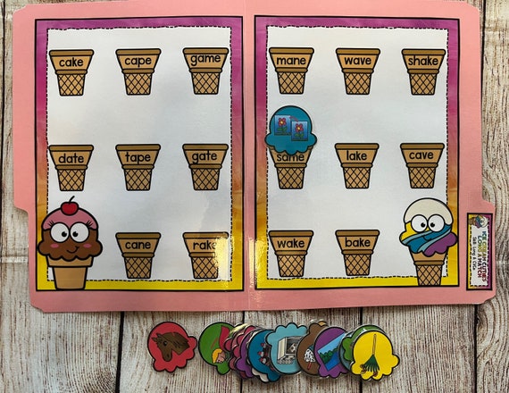 Ice Cream Cuties Long Vowel A Cvce Word Families Phonics Match Literacy  Center File Folder Game Task Box Busy Bag - Etsy