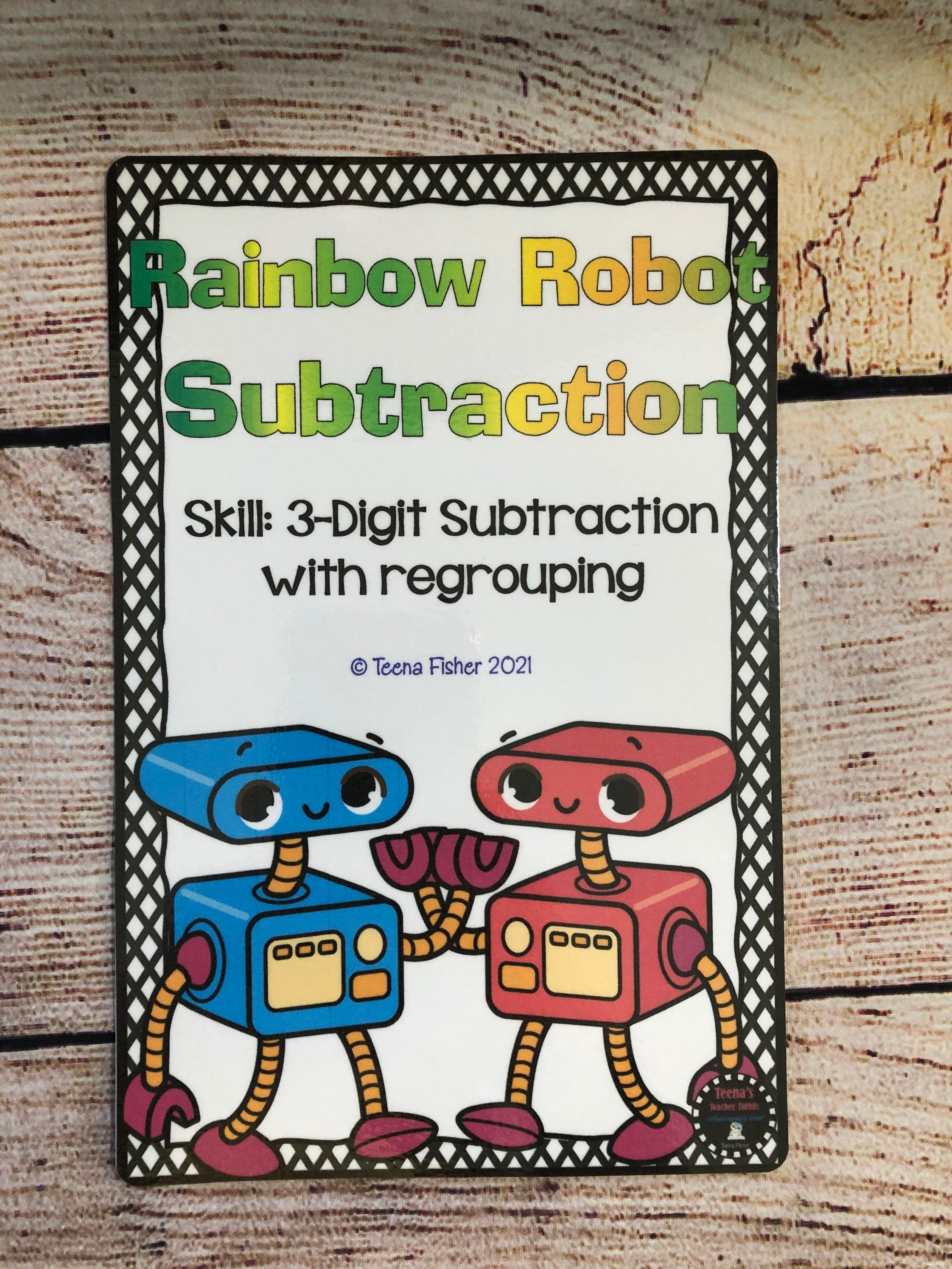 Rainbow Robot Subtraction 3 Digits Math File Folder Game Center Teacher ...