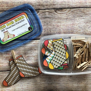 Pattern Matching Visual Discrimination Task Box Busy Bag Laminated Classroom Educational Game Fine Motor Silly Sock  Colors