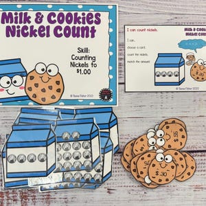 Milk & Cookies Counting Nickels Money First Grade Kindergarten Math Teacher Made Centers Learning Resource Task Box Activity