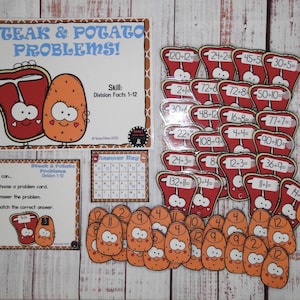 Steak & Potato Division Task Box Game: Math Facts 1-12, Special Education Tool