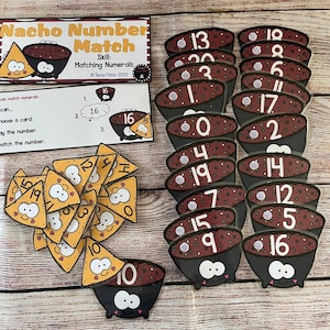 Nacho Number Matching Math Center Laminated Classroom Educational Game Task Box Busy Bag Kindergarten Preschool Special Education