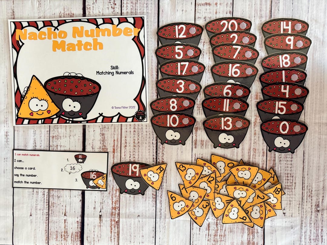 Nacho Math Worksheets Nacho Number Matching Math Center Laminated Classroom Educational Game ...