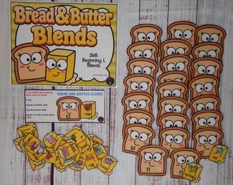 Bread & Butter Beginning L Blends Phonics Game Center Literacy Bag Teacher Resource First Kindergarten Second Grade Task Box