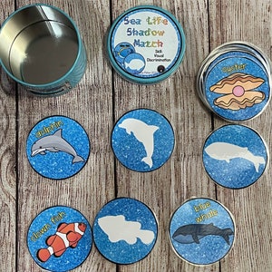 PDF VERSION Sea Life Shadow Matching Visual Discrimination Task Box Busy Bag Laminated Classroom Game Fine Motor Preschool Special Education