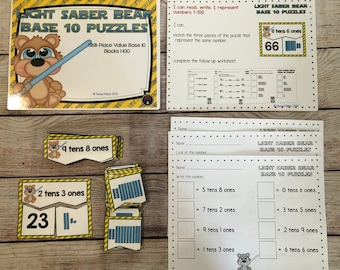 PDF Version Light Saber Place Value Puzzles 1-99 Base 10 Blocks Math First Second Grade Teacher Made Centers Learning Resource