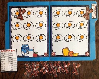 Bacon & Eggs Math File Folder Game Center Teacher Resource Mixed Multiplication Facts 2nd 3rd Grade