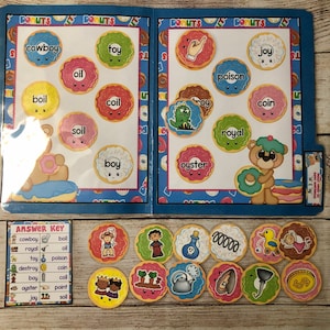 Donut Diphthongs “oi & oy” literacy Phonics File Folder Game Center Teacher Resource Kindergarten First Grade