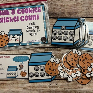 Milk & Cookies Counting Nickels Money First Grade Kindergarten Math Teacher Made Centers Learning Resource Task Box Activity
