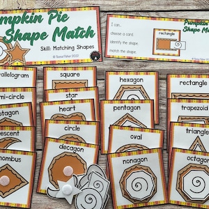 Pumpkin Pie Shapes Thanksgiving File Folder Game Toddler Preschool Task Box Busy Bag