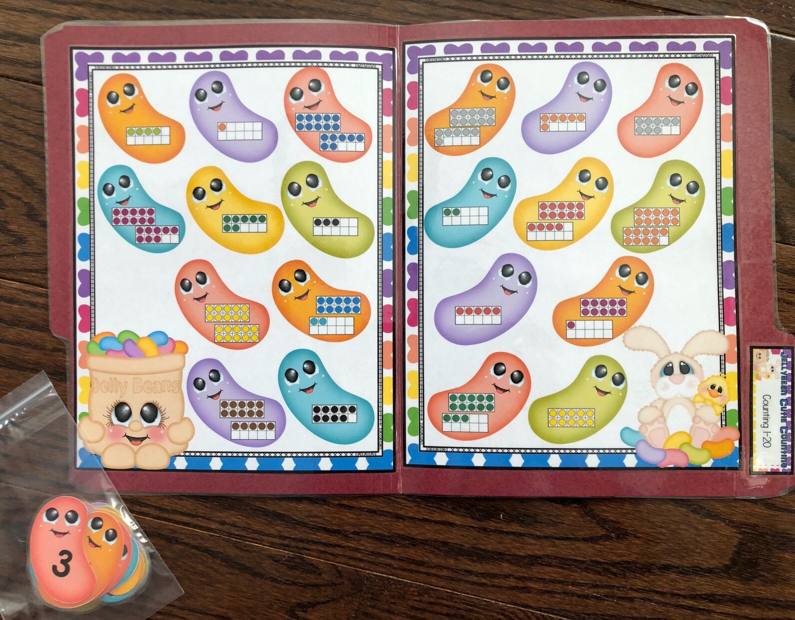 Jellybean Cutie's Counting File Folder Game Numbers 1~20 Kindergarten ...
