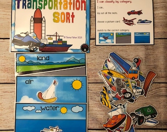 Transportation Sort Task Box Cards Preschool Busy Bag Classification Sorting