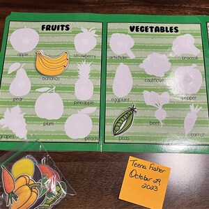 PDFバージョン 果物と野菜の分類 食品グループ 科学 影絵マッチ ファイルフォルダーゲーム 就学前 視覚識別 特別教育 タスクボックス