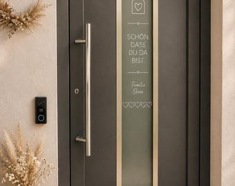 Personalized door sticker | Vinyl film for glass doors | Family name | Entrance area decoration | Glad you're here