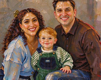 Custom Family portrait painting from photo, Hand painted oil painting on canvas