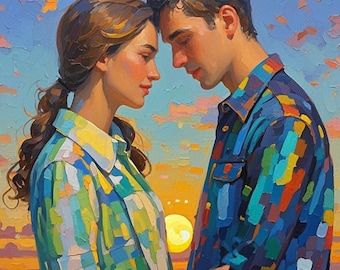 Retrato de pareja, pintura al óleo pintada a mano sobre lienzo