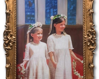 Custom Wedding Portrait Painting: Hand-Painted Flower Girl Oil Painting