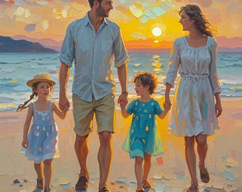 Family portrait painting, Hand painted oil painting on canvas