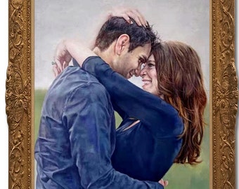 Couple portrait oil painting from photo, Hand painted painting on canvas
