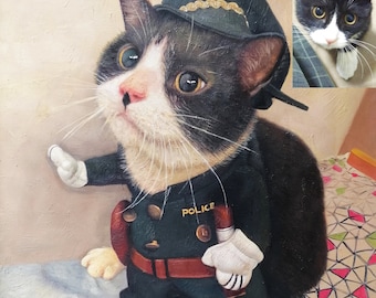 Custom Pet portrait oil painting from photo, Hand painted painting on canvas