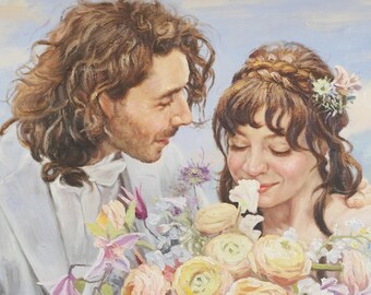Wedding Portrait oil painting: Custom hand painted with oil on Canvas