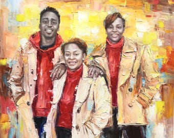 Custom family oil Painting, Original portrait hand painted with oil on canvas
