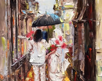 Couple portrait painting, Hand painted oil painting on canvas