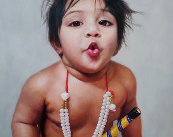 Kids portrait oil painting from photo, Hand painted painting on canvas