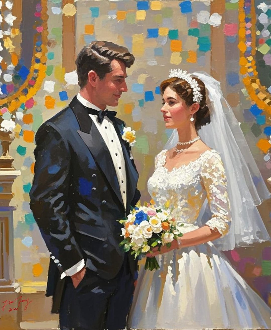Wedding Portrait Oil Painting Hand Painted With Oil on Canvas ...
