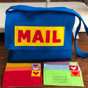 Play Mail Bag and Mail, Kids Mail Set, Blue Mail Bag and Envelopes image 4