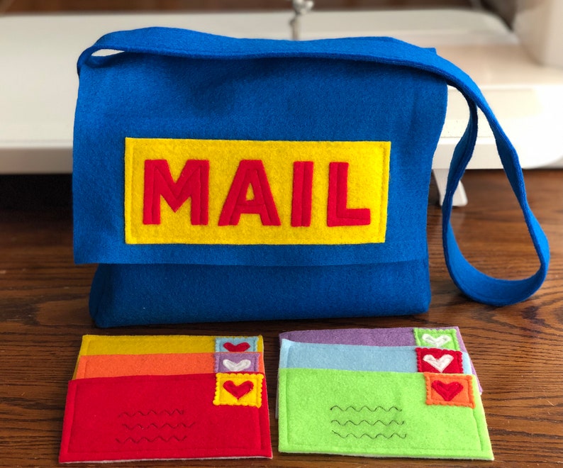 Play Mail Bag and Mail, Kids Mail Set, Blue Mail Bag and Envelopes image 4