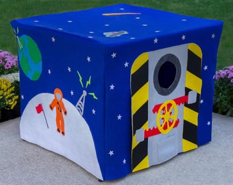 Outer Space Card Table Playhouse, Play Tent, Tablecloth Fort, Felt Fabric Astronaut Playhouse, Kids Fort, Personalized, Custom Order