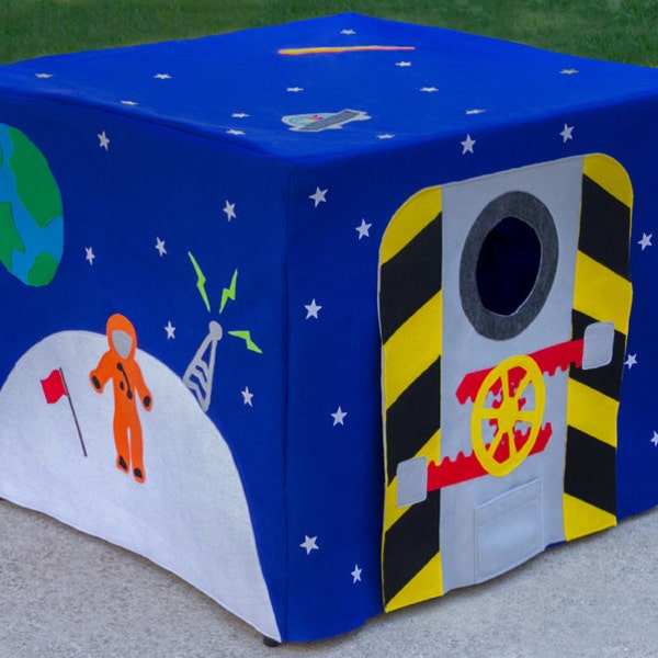 Outer Space Card Table Playhouse, Play Tent, Tablecloth Fort, Felt Fabric Astronaut Playhouse, Kids Fort, Personalized, Custom Order