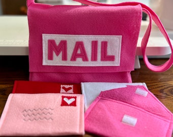 Mail Set with Working Envelopes for Pretend Play, Hot Pink Mail Bag with Matching, Working Envelopes