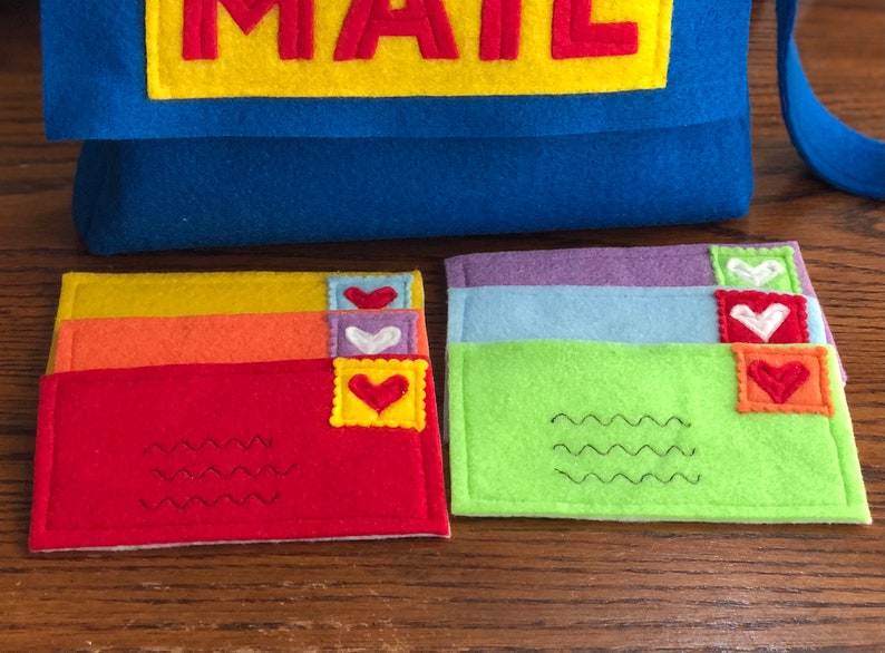 Play Mail Bag and Mail, Kids Mail Set, Blue Mail Bag and Envelopes image 3