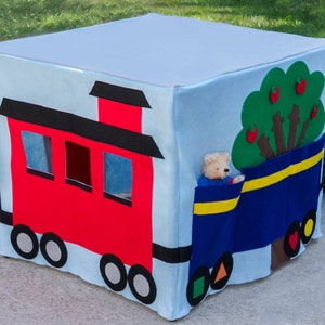 Kids Tablecloth Playhouse, All Aboard Train Station, Fits Your Card Table, Custom Order, Personalized image 2