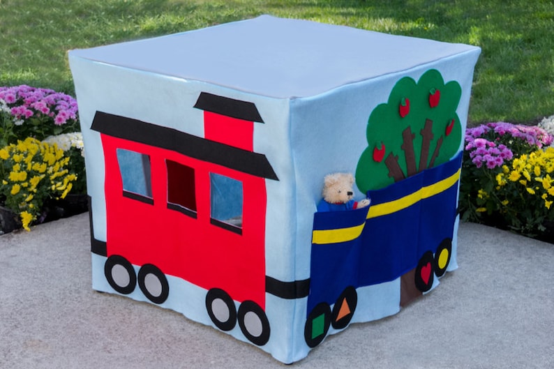 Kids Tablecloth Playhouse, All Aboard Train Station, Fits Your Card Table, Custom Order, Personalized image 2