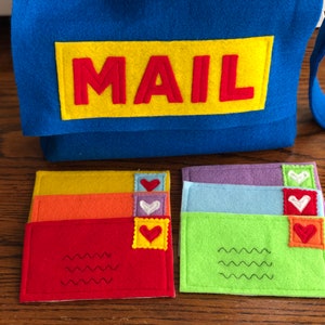 Play Mail Bag and Mail, Kids Mail Set, Blue Mail Bag and Envelopes image 2