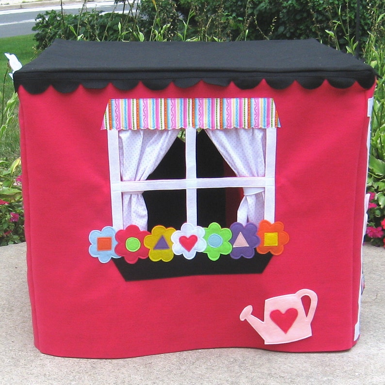 Card Table Playhouse, Cupcakery with curtains, Black Scalloped Roof, 40 Interactive Play Pieces, Custom Order image 4