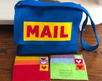 Juego de bolsa de correo y correo, juego de correo para niños, bolsa de correo azul y sobres