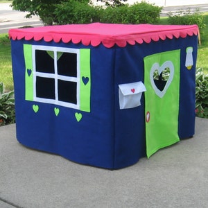 Card Table Playhouse Custom Order, Bright and Blue Basic Bungalow Card Table Playhouse