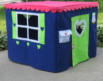 Card Table Playhouse Custom Order, Bright and Blue Basic Bungalow Card Table Playhouse
