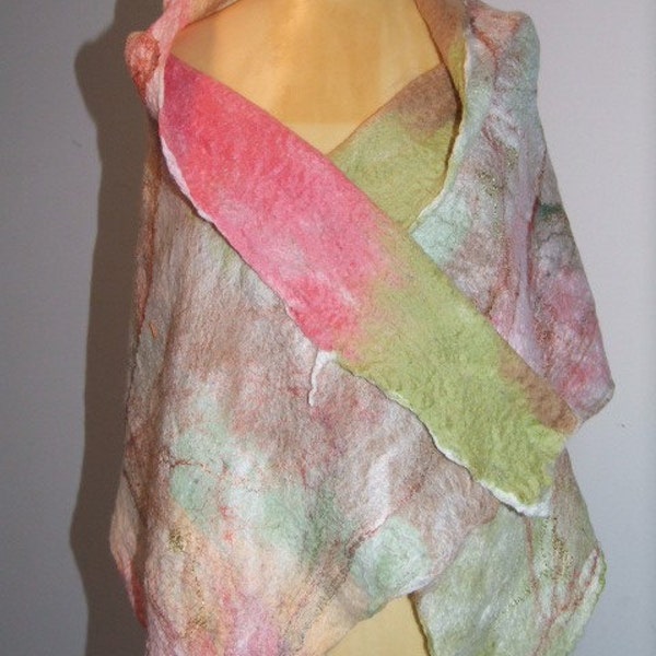 Cobweb Felted Light Summer Wrap/ Shawl - Two different sides