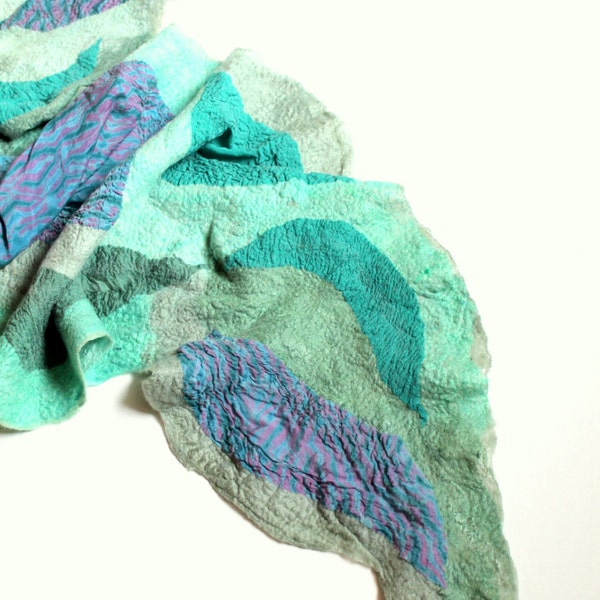 Nuno Felted Silk Scarf Greens