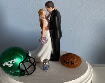 New York Jets NFL Wedding Day Reception Cake Topper Bridal Funny Football team Football Themed  Hair color changed for free