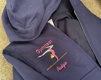 Personalized Navy Blue Embroidered Girls Gymnastic Gymnast Dance Sweatshirt  Zip up front Hoodie  Youth