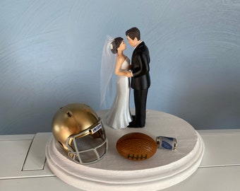 Notre Dame Cake Topper Bridal Funny Humorous Wedding Day Reception College Football team Themed Hair color changed 4 free