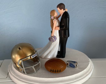 Notre Dame Cake Topper Bridal Funny Humorous Wedding Day Reception College Football team Themed Hair changed 4 free Grooms cake