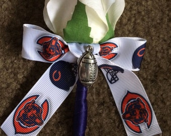 Chicago Bears football Real Touch Rose Boutonniere Wedding Corsage-Groom Mens Groomsman or Proms / Silk Flowers Prom Boutonniere Formal