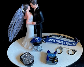 Wedding Day Cake Topper Funny Bridal Policeman Police Officer Hat Badge Handcuffs Badge Cap Bride Grooms cake Hair Changed Free